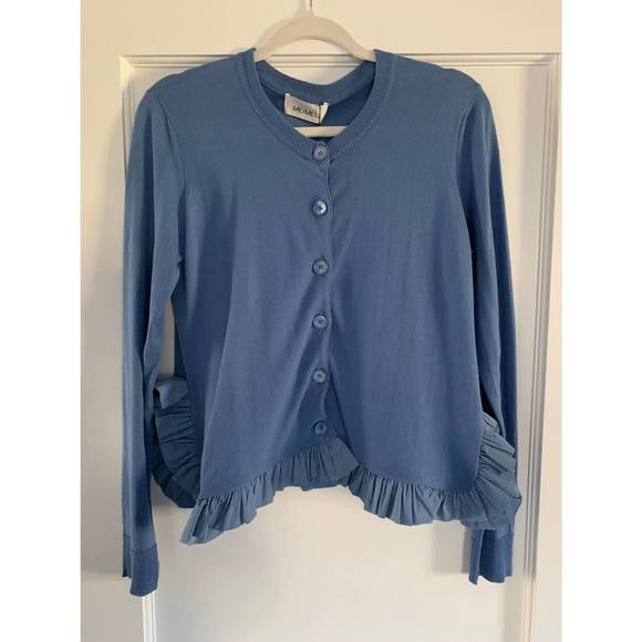 NEW MEIMEIJ women's ruffle cardigan in blue - Picture 1 of 2